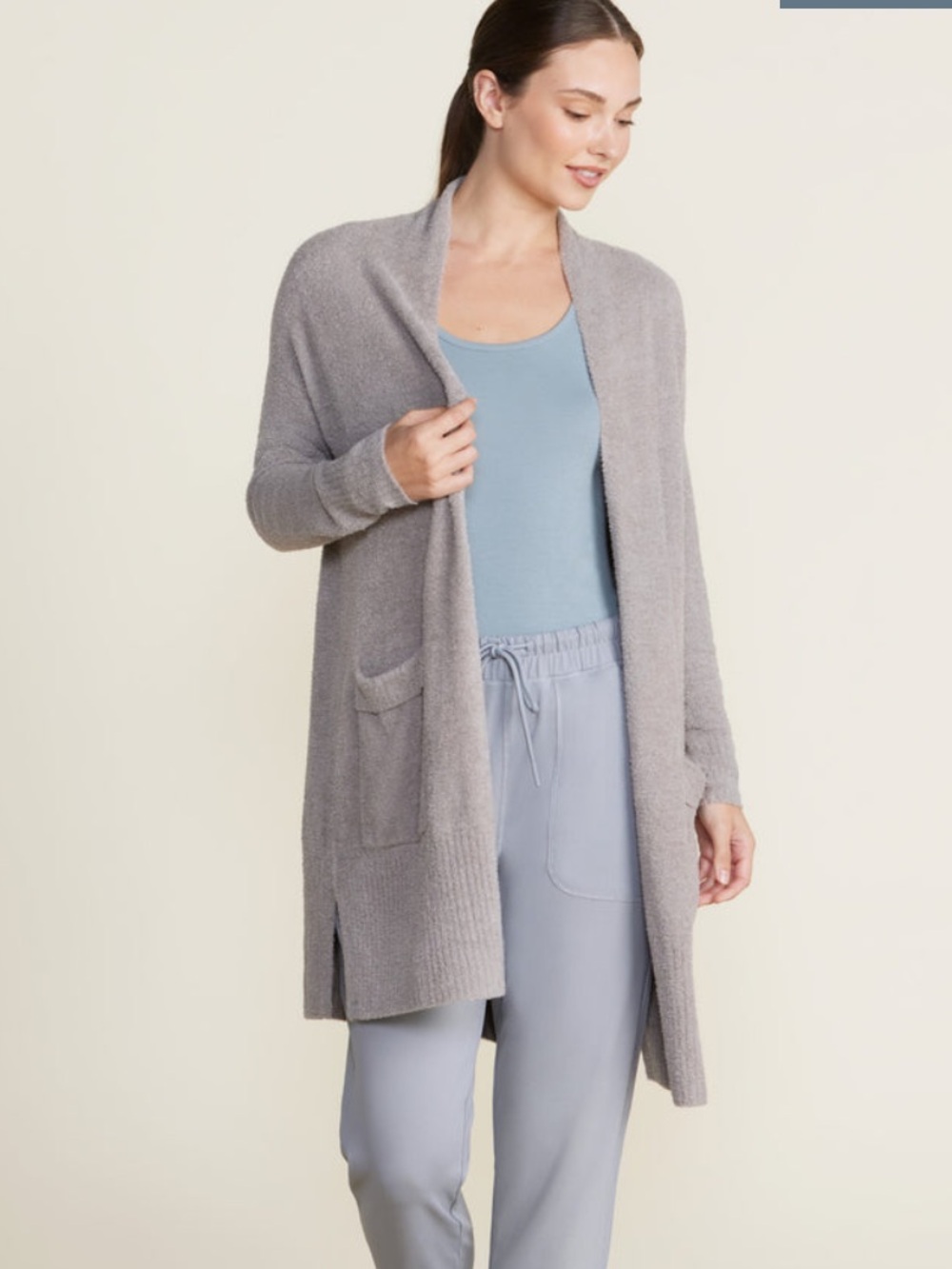 Barefoot Dreams CozyChic Lite Long Weekend Cardi - Silver - Size small